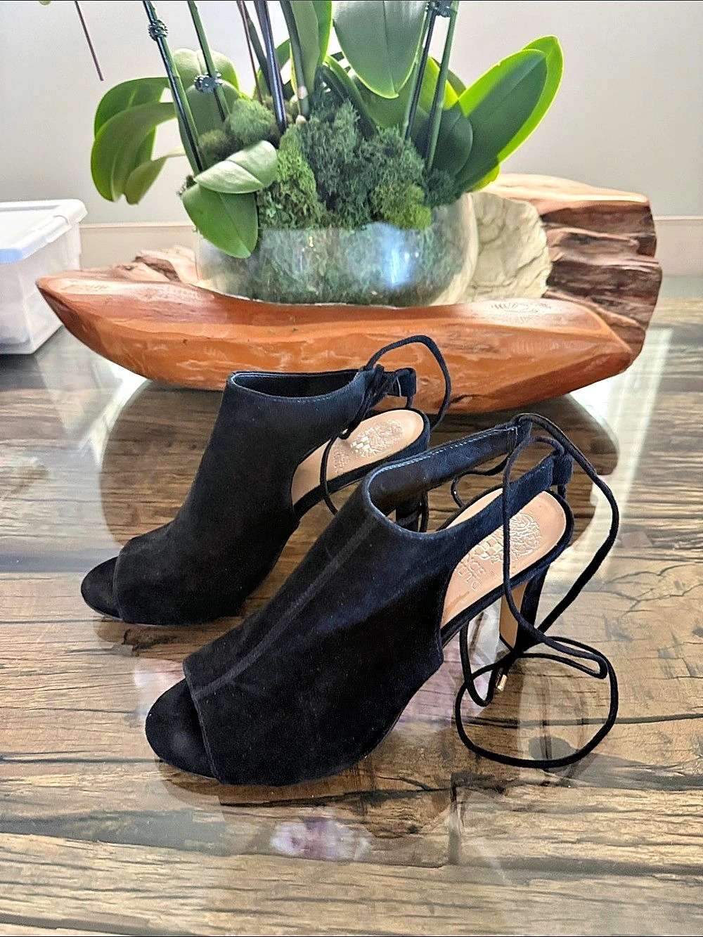 Vince Camuto Tarita Suede Cutout Lace-Up Peep-Toe Bootie